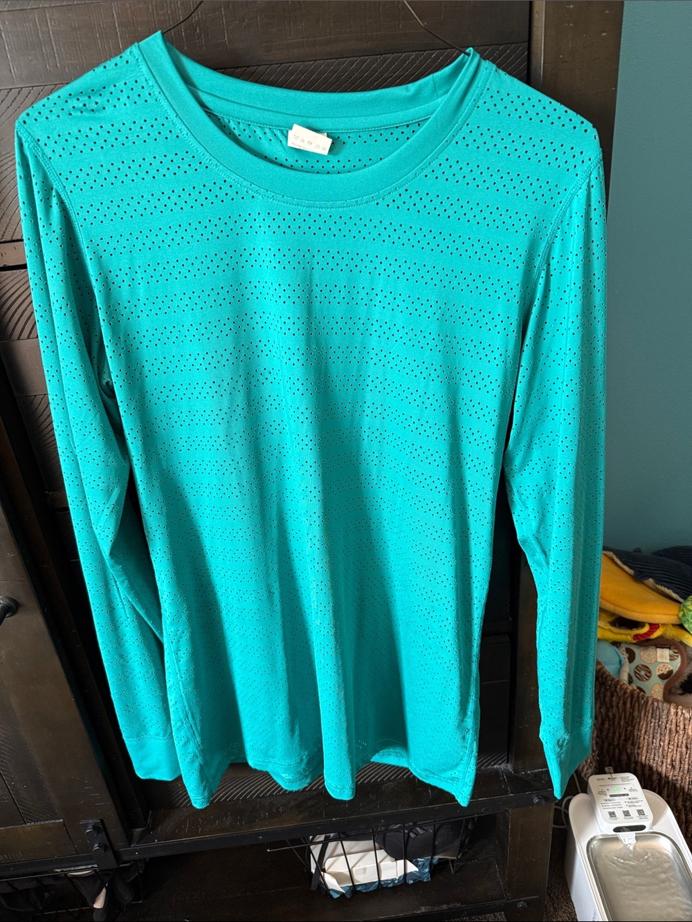 ZYIA Teal Perforated Long Sleeve Top